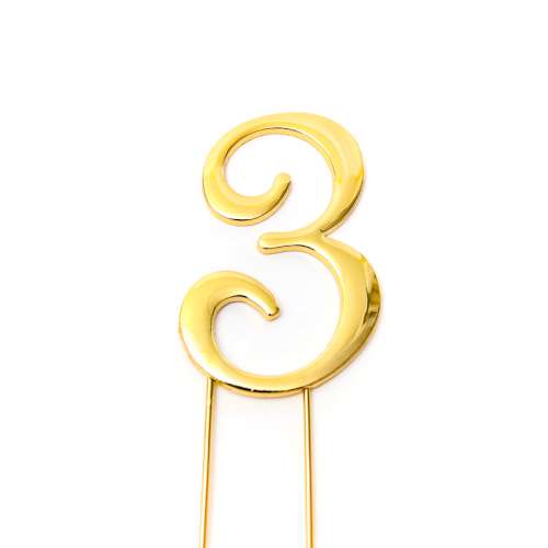 Gold Metal Number 3 Cake Topper - Click Image to Close